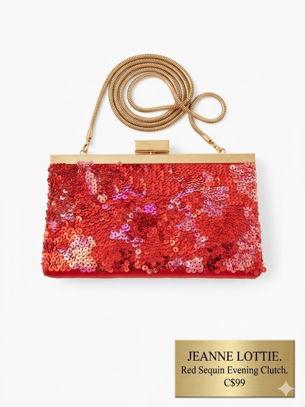 Jeanne Lottie Red Sequin Evening Clutch - Satin Back Authentic